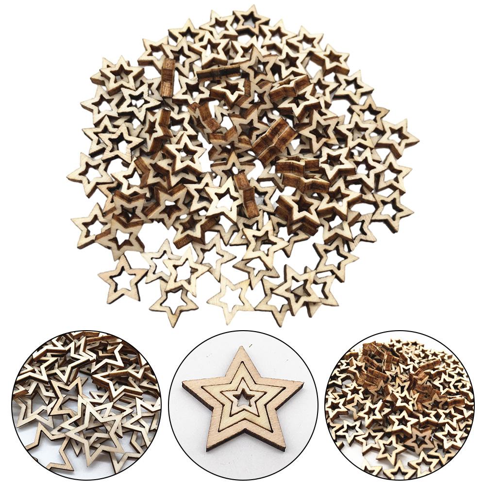 100pc Wooden Hollow Star Shape Scrapbooking Embellishments Natural Wood Slices Unfinished Wood Cut Handmade Decoration Accessory