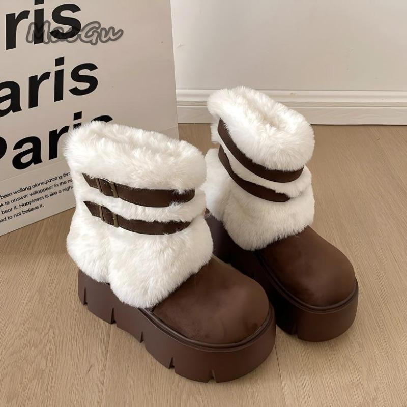 

2026 Women s Winter Snow Boots Platform Chunky Sole Short Plush Lined Warm Boots Comfort Slip on Height Increasing Casual Shoes 40 темно-коричневого кольору