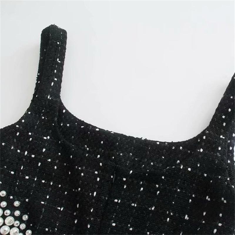 Autumn and Winter Women's Faux Pearl Decoration Chunky Spun Waistless Halter Dress