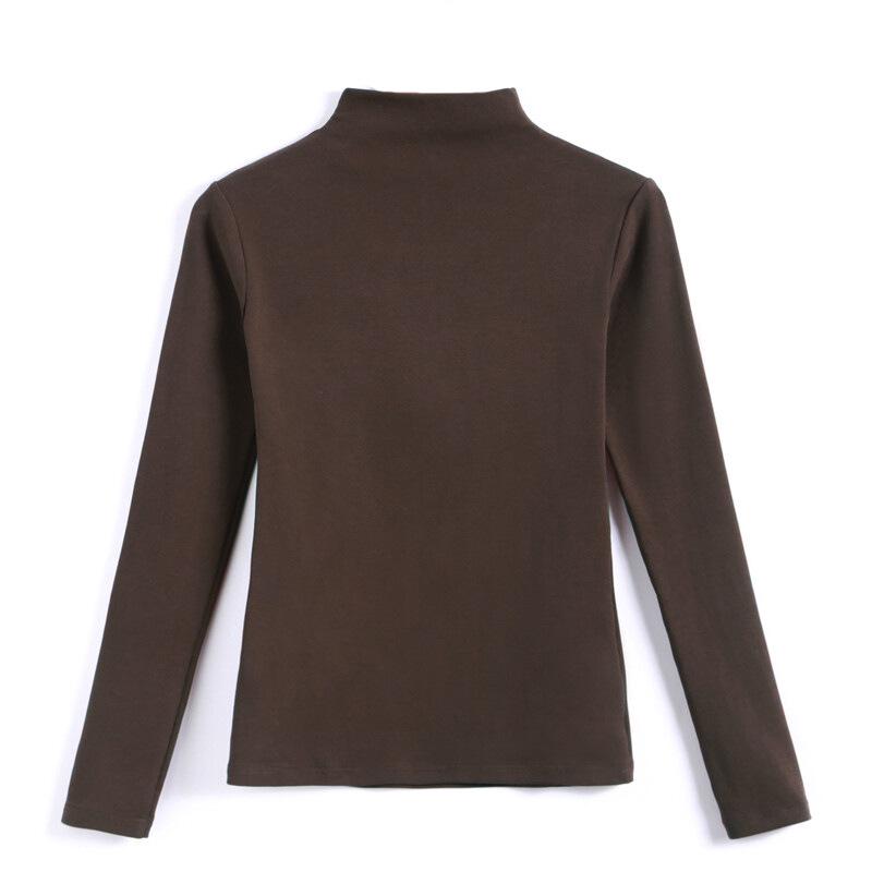 Women's Autumn/Winter 2024 Thick Velvet Half-High Collar Slim Fit Long-Sleeve Top