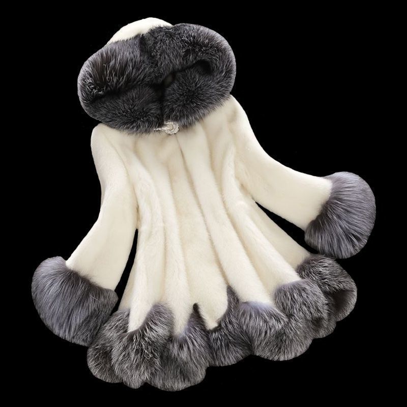 

Новое зимнее пальто из искусственного меха под норку, женское средней длины, с капюшоном, приталенное, из искусственного лисьего меха 5XL белый