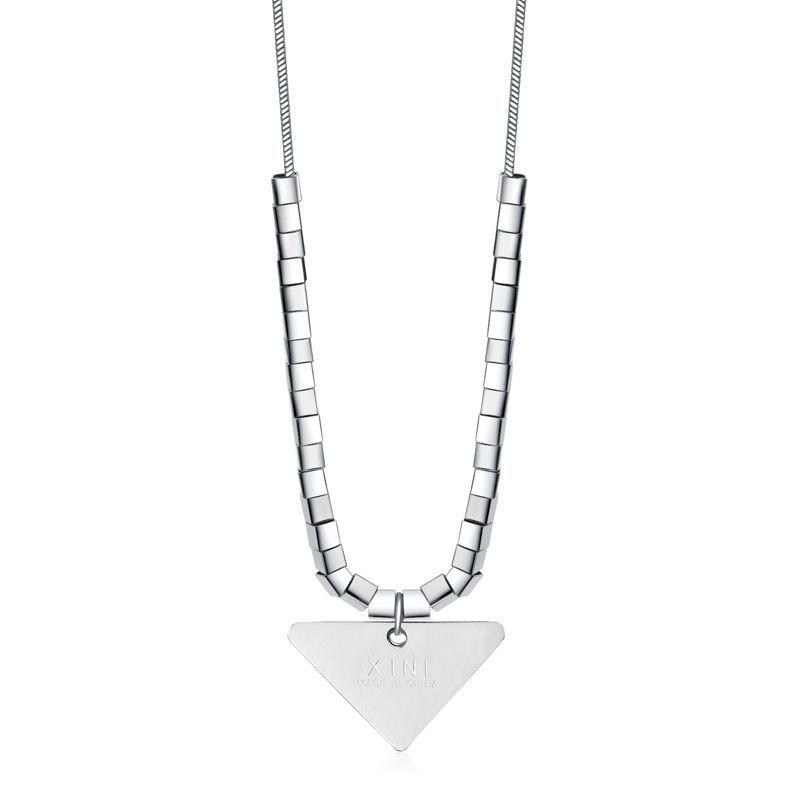 

Minimalist Titanium Modern Steel Triangle Pendant Necklace In Gold And Silver серебряный