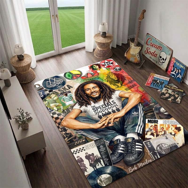 BobMarley Music Reggae Rug, Floor Mat for Computer Chair, Doormat,Living Room Rug, Bedside Carpet