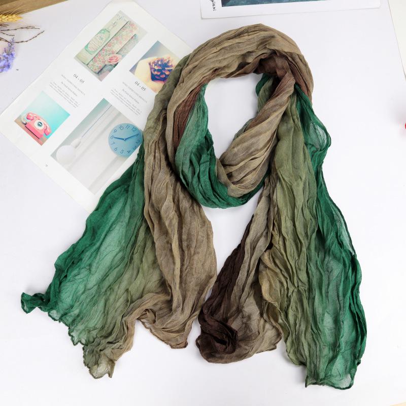 Trendy přechodová bavlněno-lněno-hedvábná šála/šátek pro ženy - Ochrana proti slunci a oboustranné použití pro všechna roční období