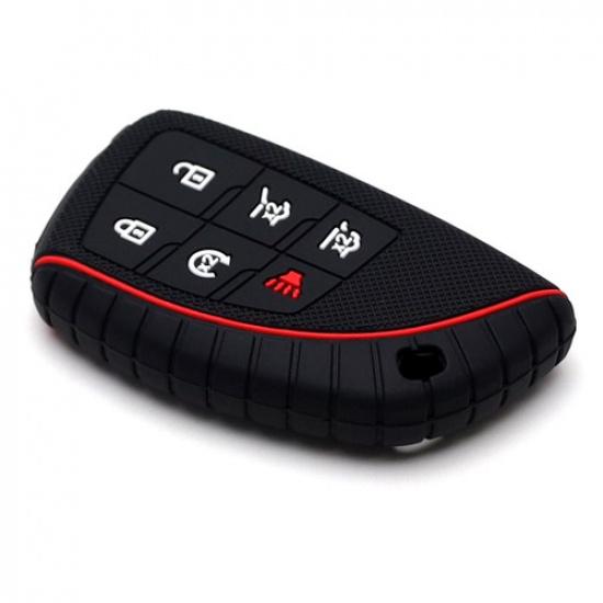 Red Stripe Black Silicone Cover For 21-up Chevy Suburban/Tahoe, GMC Yukon 6B Key