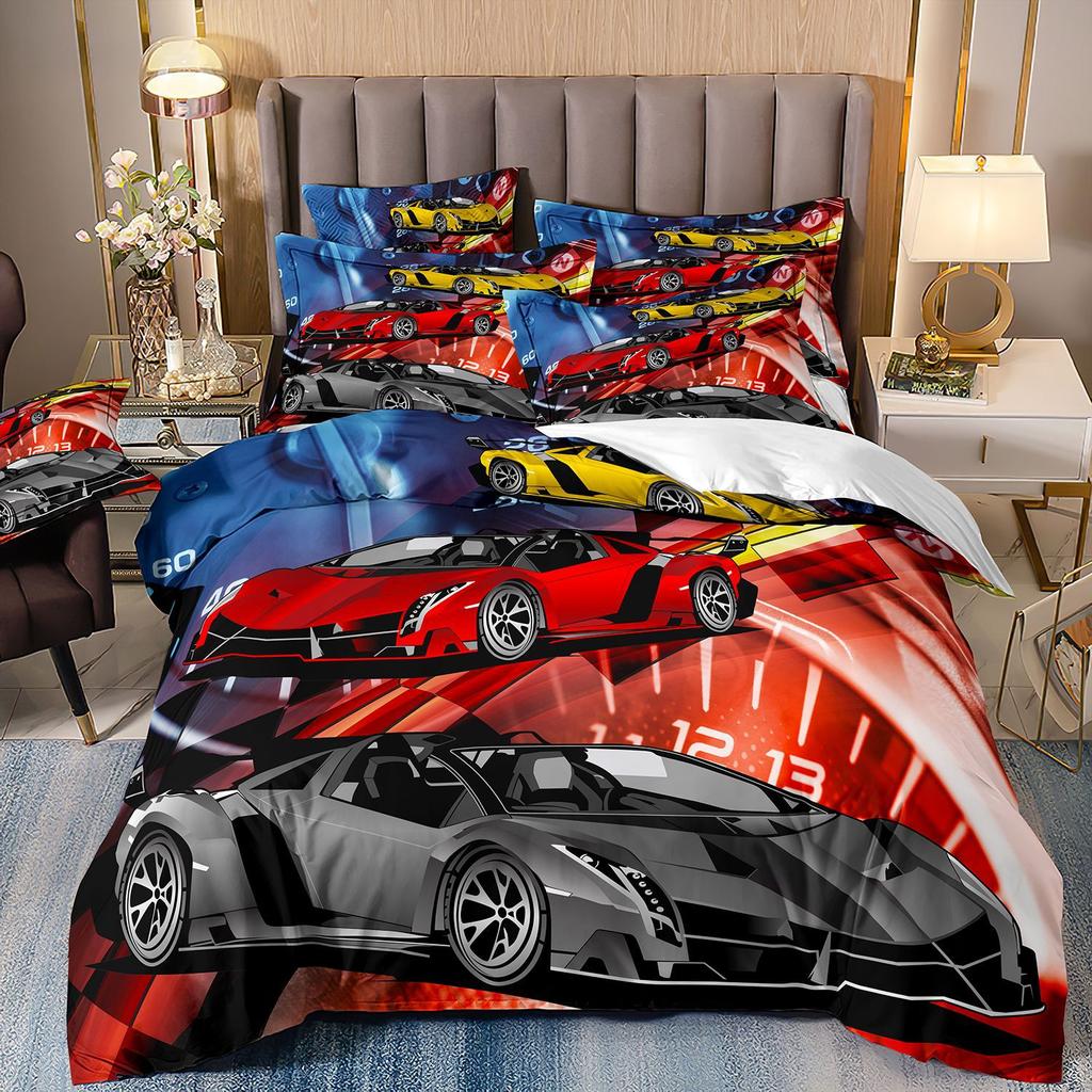 Construction Vehicle Excavator Truck Fire Truck 3D Digital Printing Bed Three-Piece Quilt Kit
