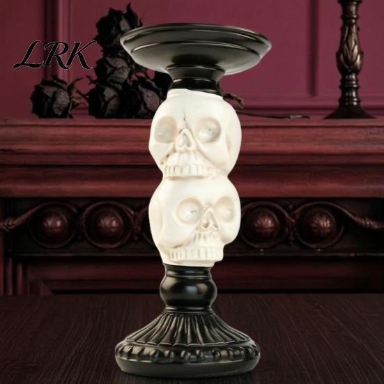 Handcrafted Sculpture Base Gothic Candlestick Holder, Halloween Resin Raven Skull Pillar Candle Decorative Tray for Wax Candles Vintage Spooky