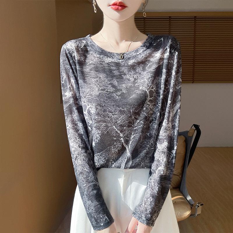 2025 Frühling/Sommer Retro Wasserlöslicher Batik Rundhals Damen Weiches Dünnes T-Shirt