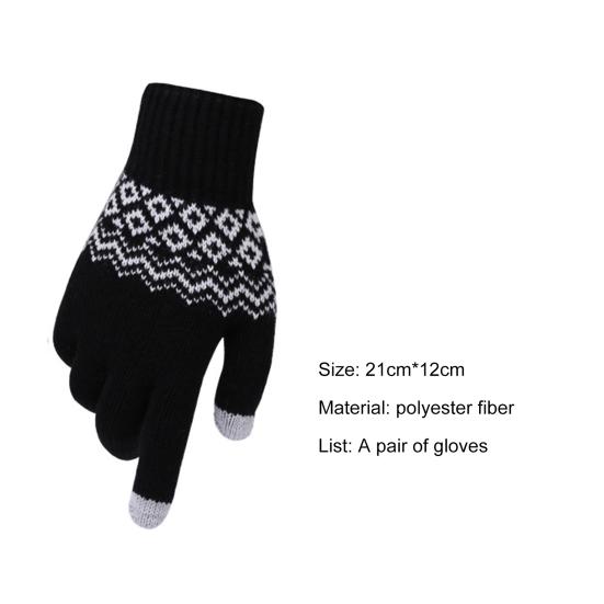 Touch Screen Gloves 1 Pair Women Jacquard Autumn Winter Thickened Windproof Knitted for Travel