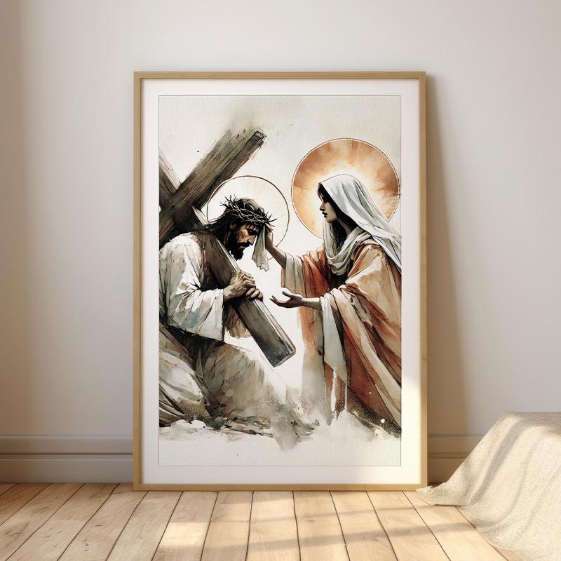 Jesus Carry The Cross Posters and Prints Canvas Printing Vintage Christian Wall Art Picture for Living Room Home Decor Gifts