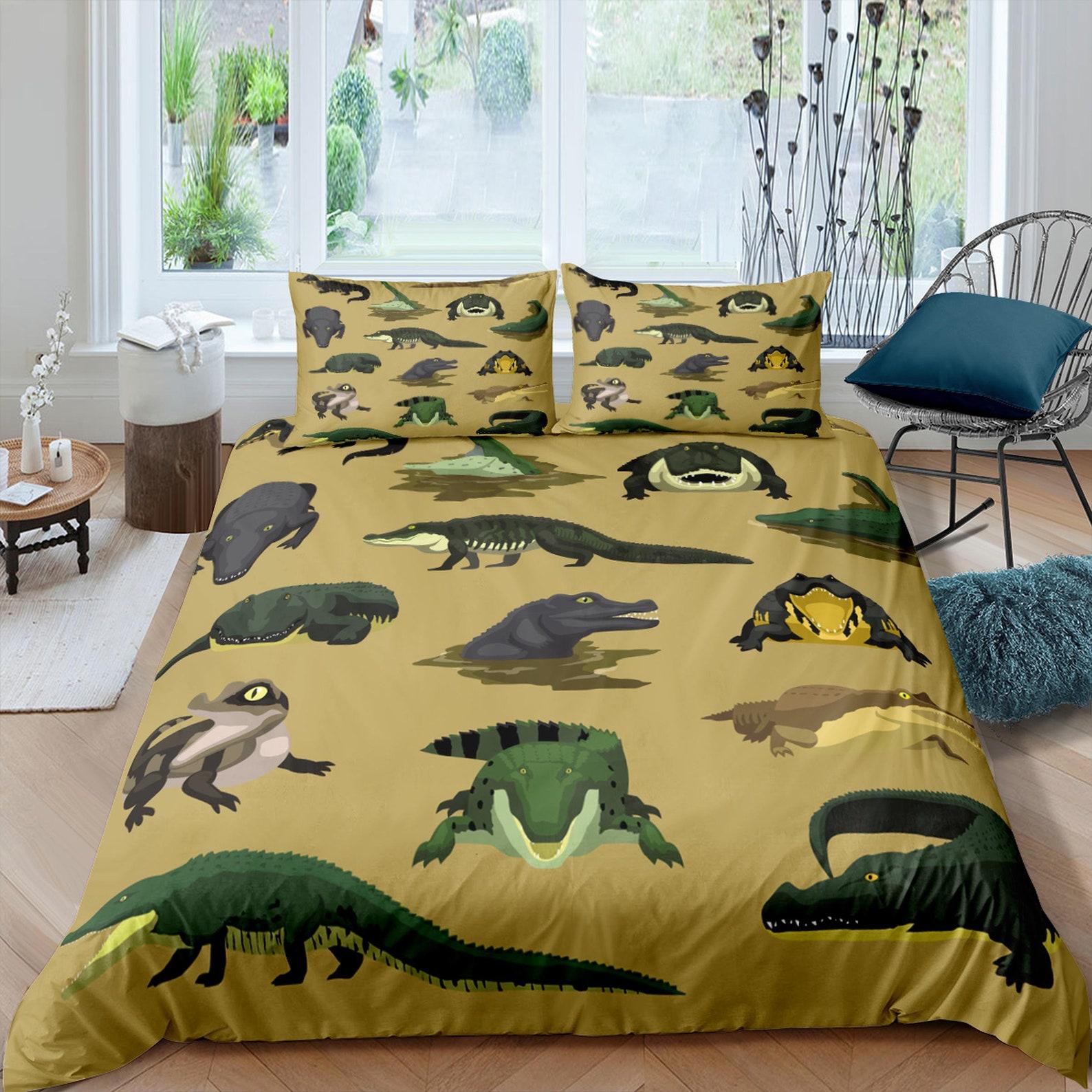 Crocodile bedding, kids bedding full, cute duvet cover set, crocodile nursery bed decor, colorful toddler bedding alligator 135x200cm