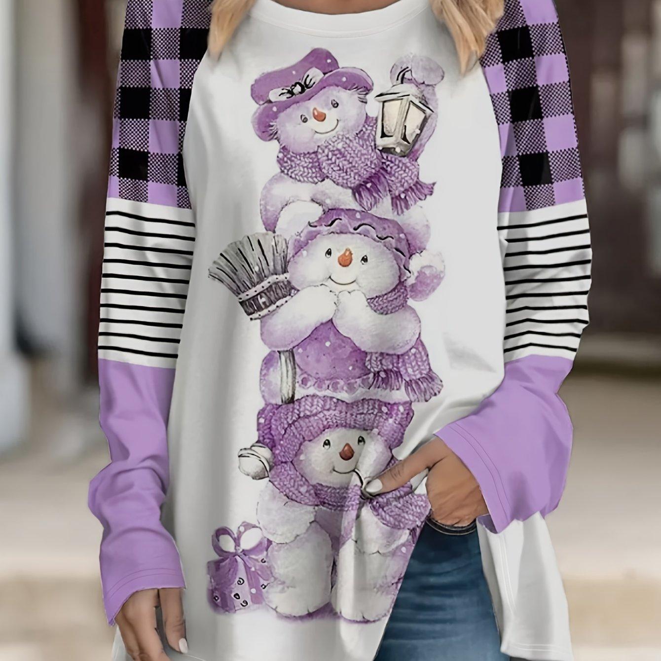 

Топ с рисунком из мультфильмов больших размеров, повседневный топ с круглым вырезом и длинными рукавами, женская одежда больших размеров 3XL