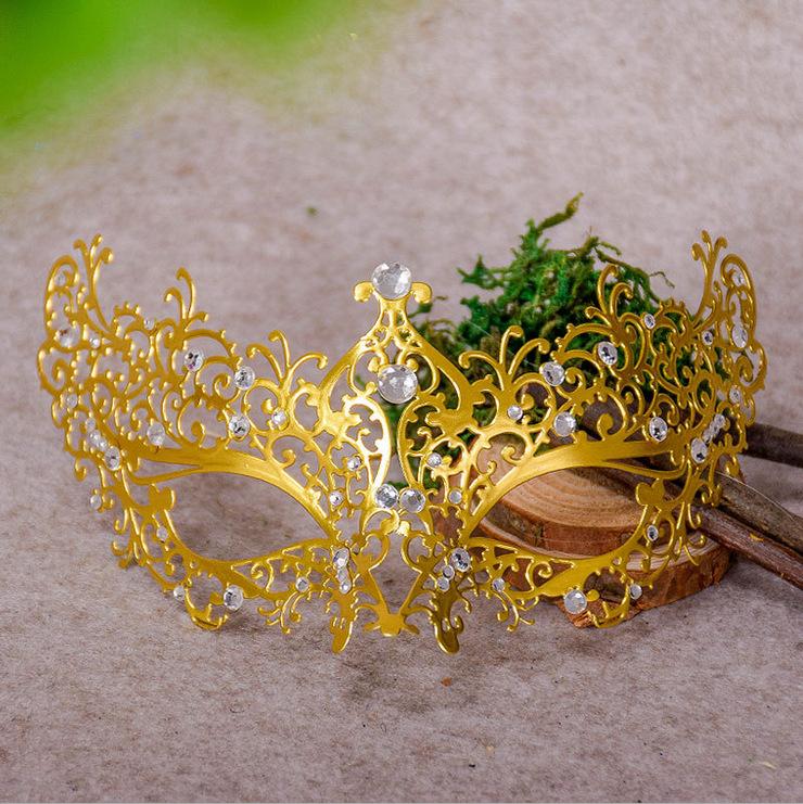 

Meier Halloween lace sexy eye mask with diamond iron art princess masquerade party mask for women Wrought iron mesh - gold finish