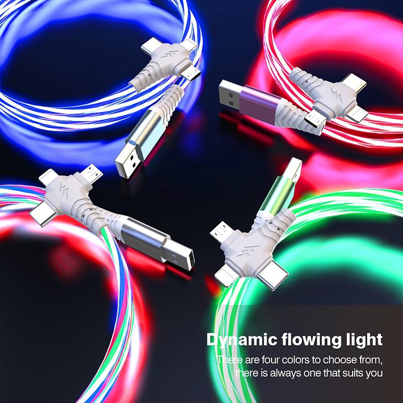 3 in 1 LED Leuchten Fließendes Ladekabel Leuchtende Beleuchtung Schnellladung Micro USB Typ C 1 Meter Länge Für Foto Drahtkabel