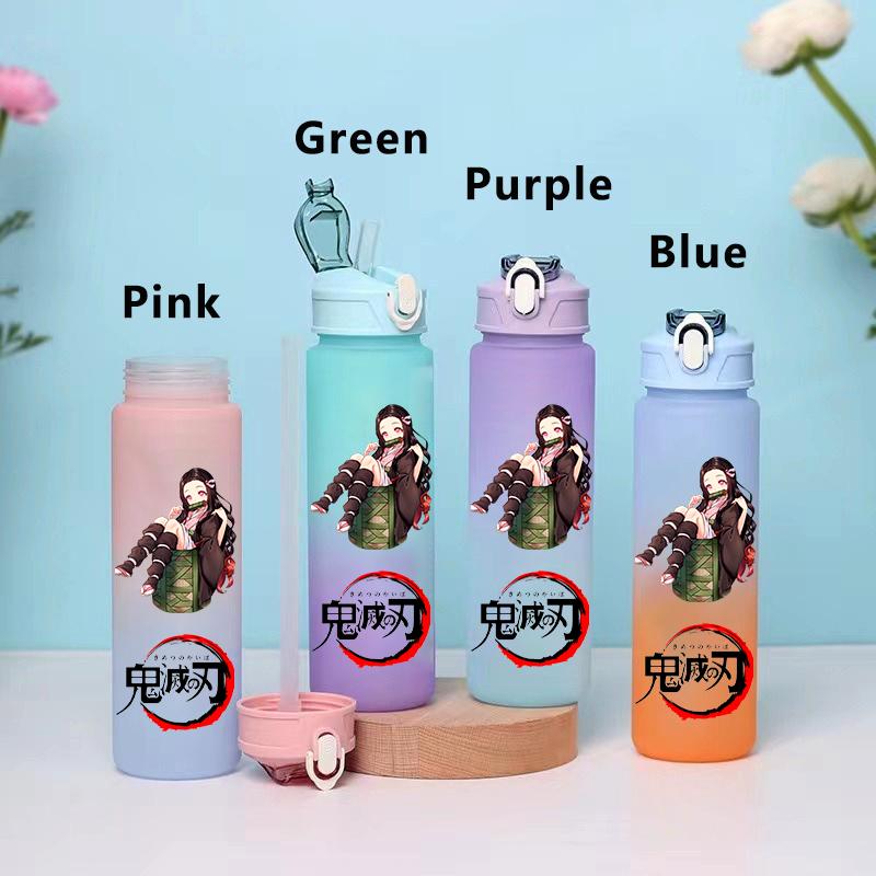 750ML Demon Slayer Cartoon Plastic Gradient Water Cup Portable Leak Proof Water Bottle Student Outdoor Sports Travel Water Cup