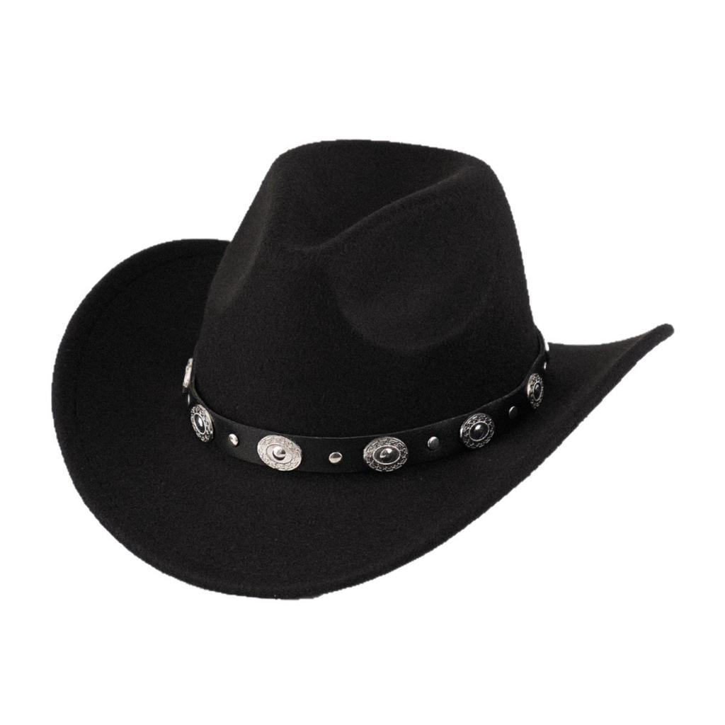 Punk belt decoration western cowboy hat retro European and American style autumn and winter hat party top hat women's British hat