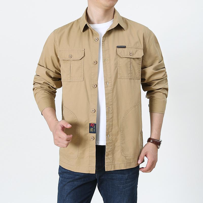 Summer All -Match Long -Sleeved Workwear Shirt Men 'S Loose Cotton Casual Shirt 