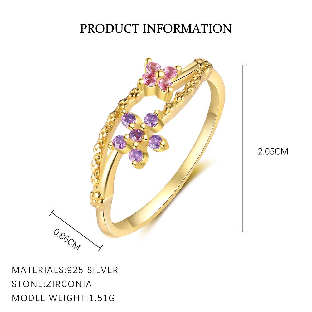 925 Sterling Silver Exquisite Colorful Zircon Flowers Leaves Ring For Women Double Design Size7 Adjustable Party Wedding Jewelry