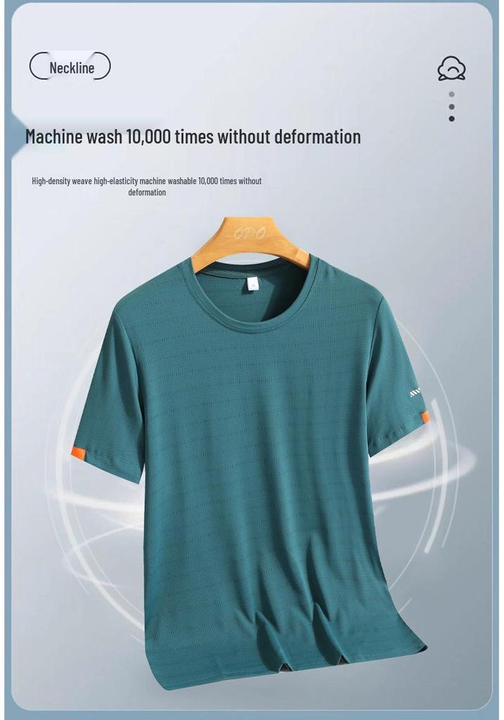 Men's Ice Silk Quick-Dry Short Sleeve Sports T-shirt - Summer Plus Size, Logo Print