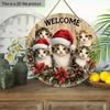 Welcome Christmas Kittens Round Wooden Hanging Sign, 2D Flat Printed Wall Door Ornament, Xmas Home Holiday Decor Gift