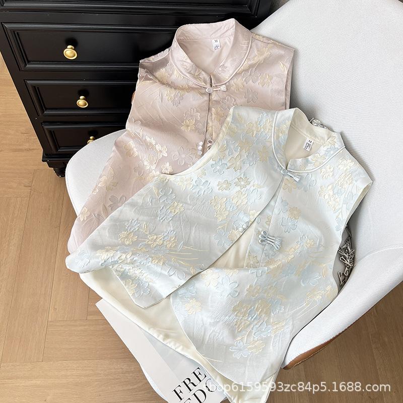 

Парчовый жаккардовый жилет темпераментный жилет топ женственность верхняя одежда жилет с пряжкой Гочао жилет XXXL [Recommended 138-75kg] синий