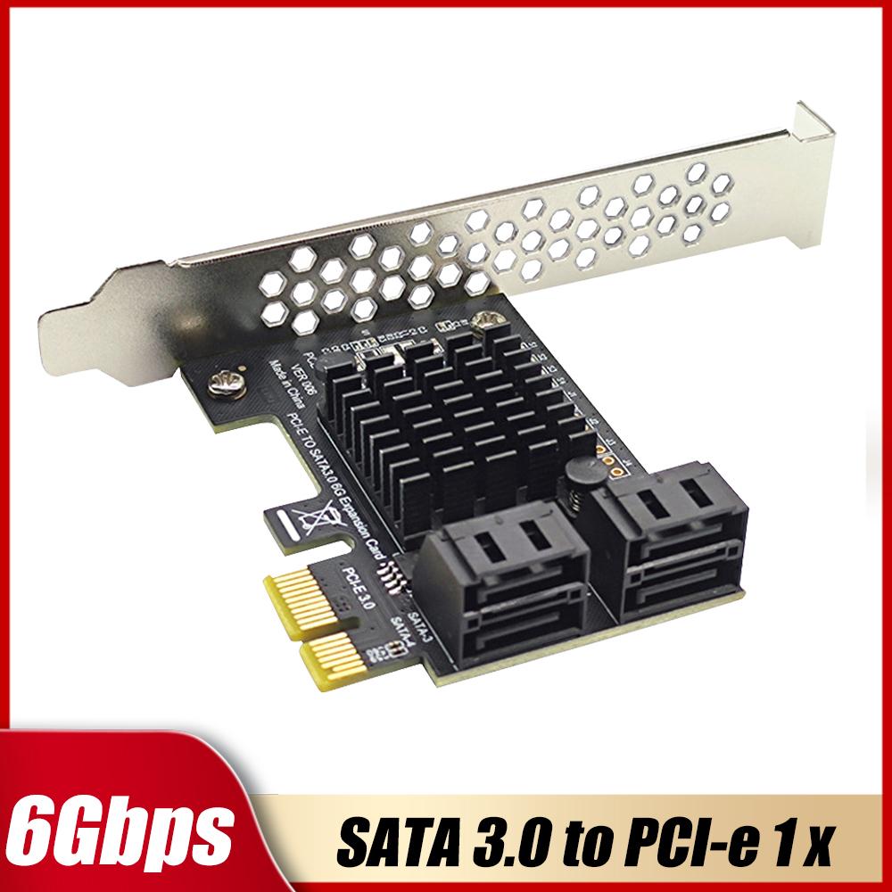 ASMedia ASM1064 PCI-E GEN3 to SATA3.0 Expansion Card 4-Port 6Gbps Adapter Compatible with PCI-E 1X/4X/8X/16X With Height Bracket