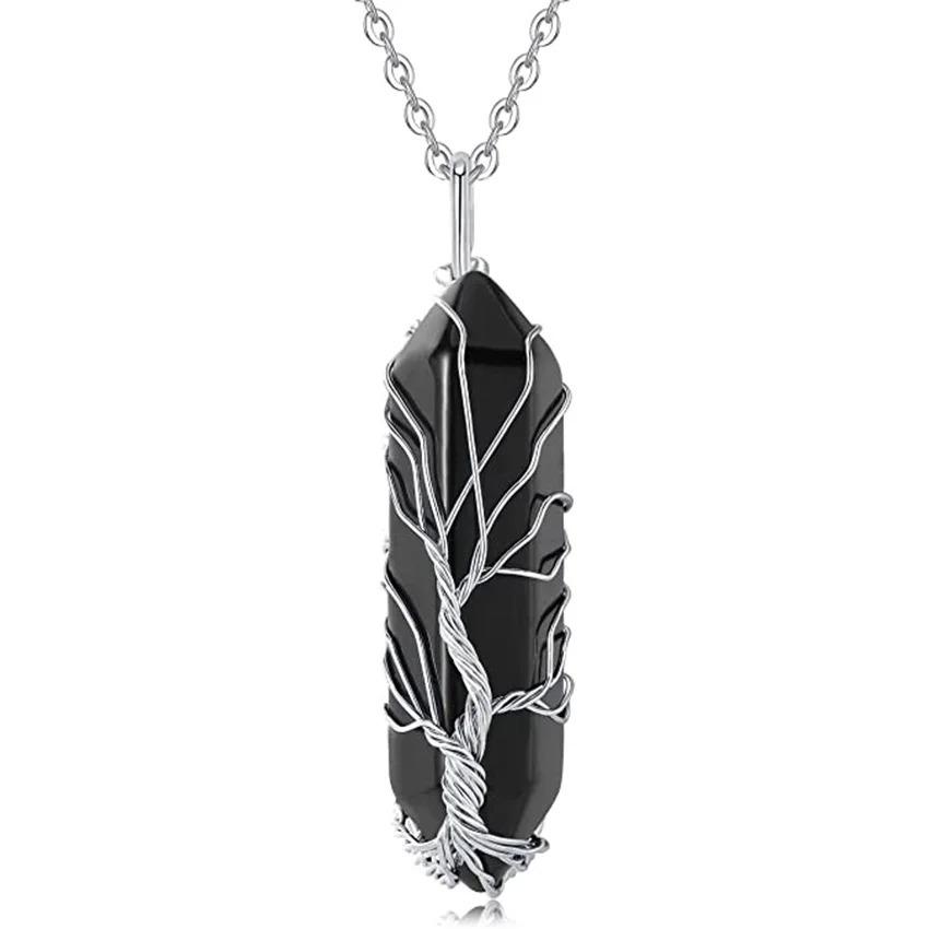 Collier pendentif pyramidale dorée en corde tressée améthyste œil de tigre printemps 2023 pour femmes