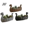 Resin Decorative Plant Pot Viking Longship Planter Pot, Dragon Boat Indoor Holder for Cacti Creative Air Plants, Rustic Nordic Ship Container