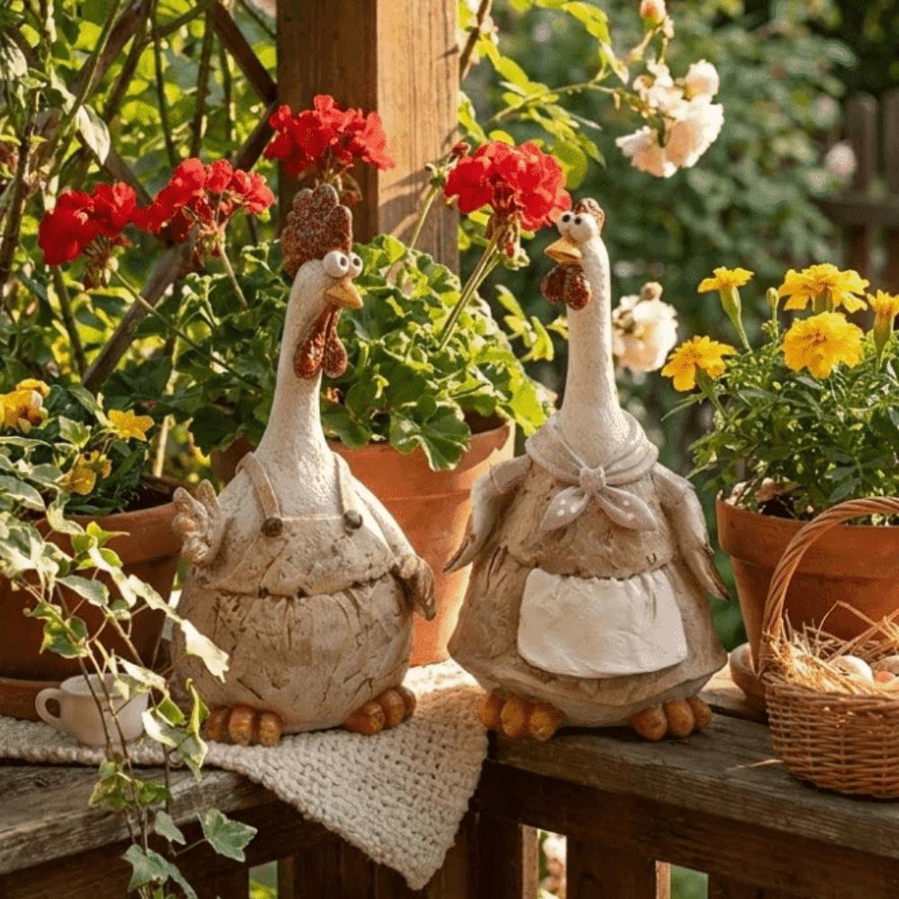 Funny Rooster Statue Cartoon Animal Shaped Garden Ornament Hen Statue Lawn Decoration