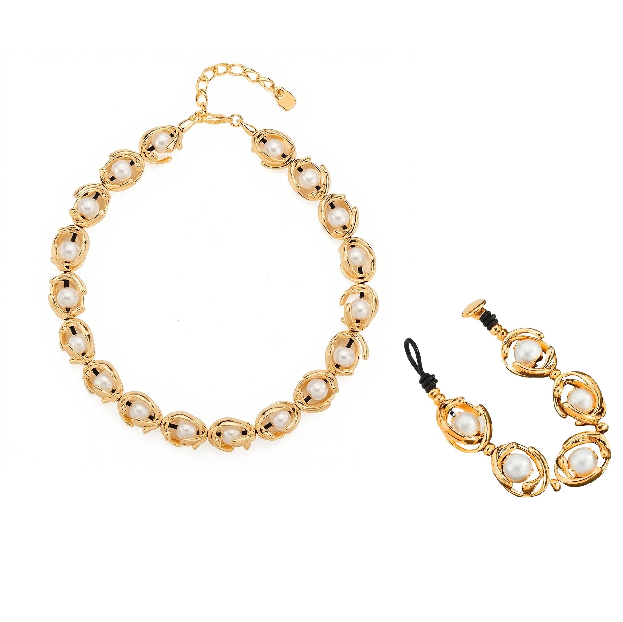 

Twisted Pearl Necklace and Bracelet Set