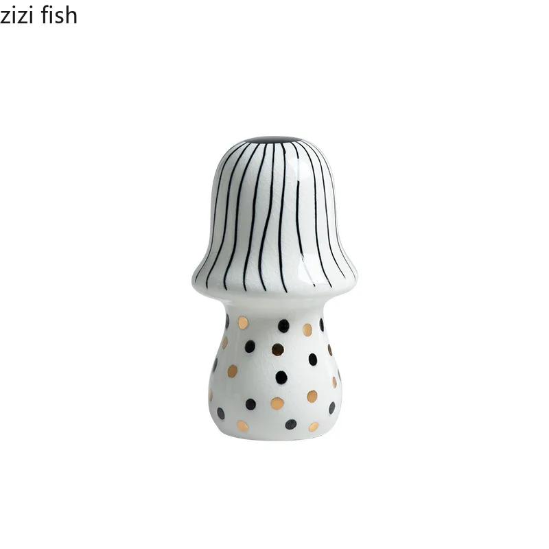 Modern Hand Painted Ceramic Round Dot Mushroom Statue Creative Abstract Crafts Sculpture Desktop Figurines Home Decor Ornaments