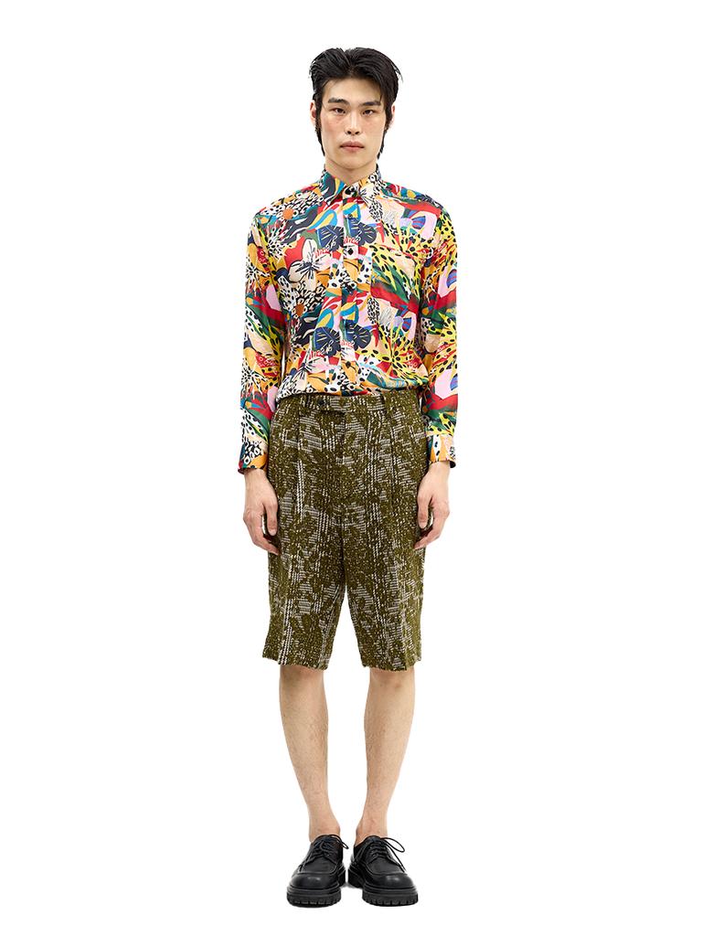 GREEDILOUS Tropical Pattern Long Sleeve Shirt