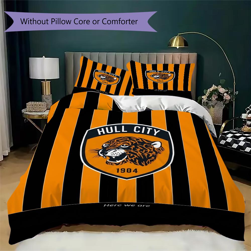 Hull City FC Pattern Bedding uilt Set uilt Cover Pillowcase Home Decoration Birthday Gift (1 * duvet cover + 2 * pillowcase without core)