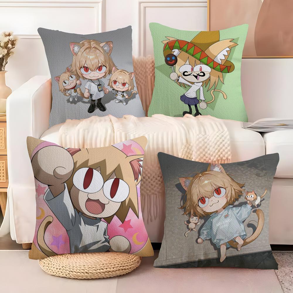 Kawaii Neco Arc Anime Pillow Case Natural Linen Double-Sided Printing Sofa Home Decor Cushion Cover