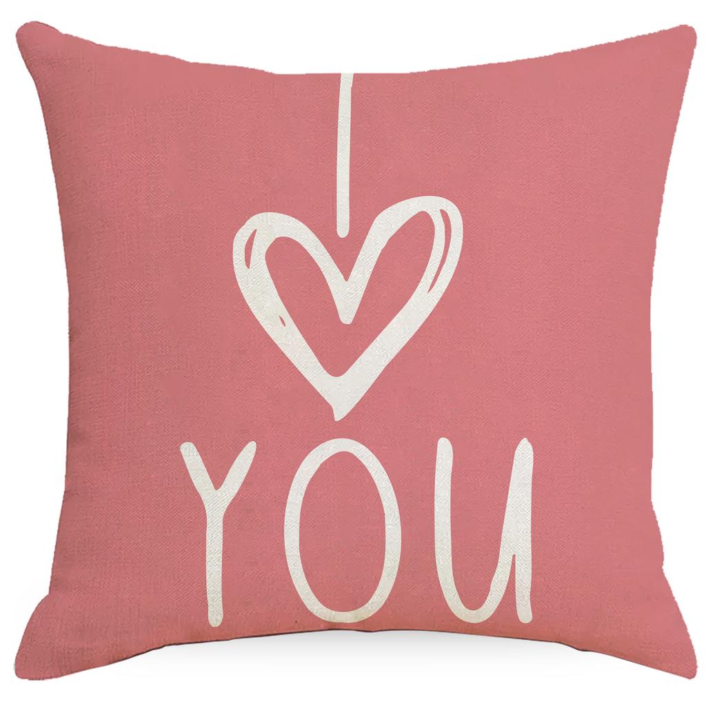 Valentine's Day Pink Love Printed Linen Pillow Cover Car Sofa Pillow Cushion Cover