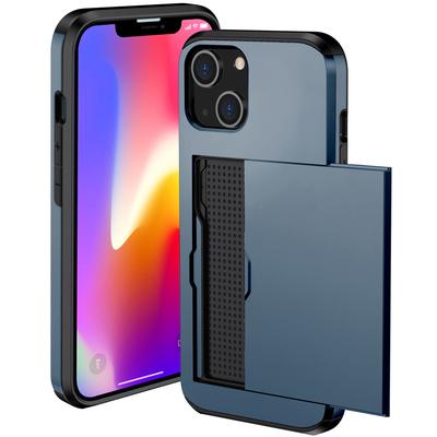 Slide Card Holder Protective Phone Case for iPhone 15,TPU+PC Drop-proof Cell Phone Cover