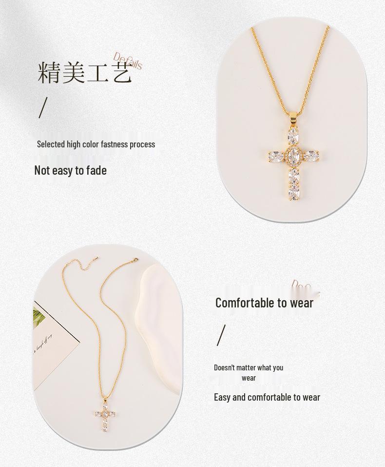 Elegant Zircon Cross Necklace - Luxury Niche Design, Versatile Sweater Chain