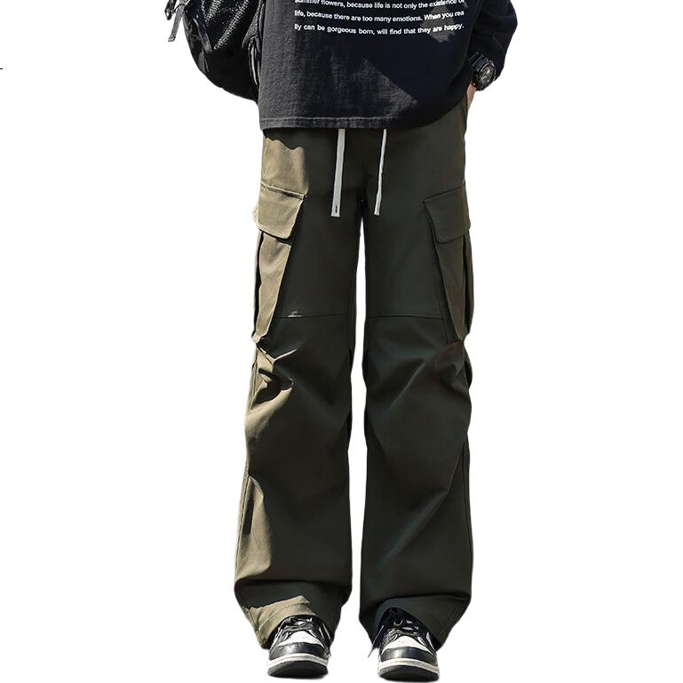 SWAMP AREA Men's Windproof Workwear Pants Spring Autumn American Street Style Draped Straight Loose Fit Trousers KS381 Military Green S