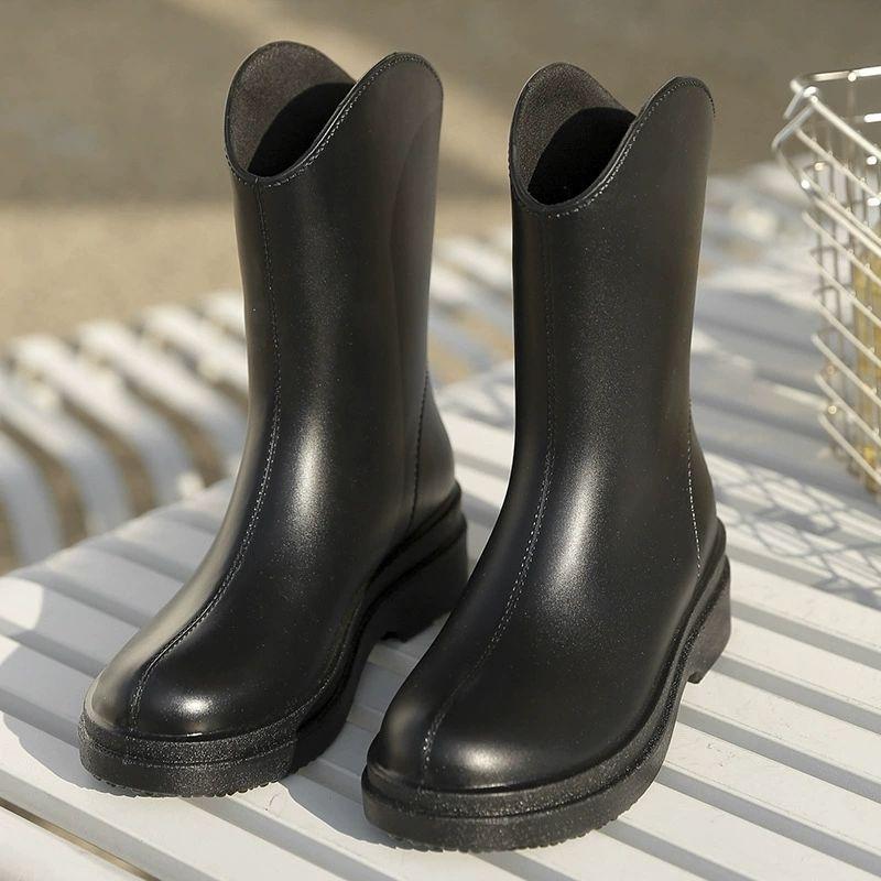 Autumn Winter Women's Waterproof Rain Boots - Anti-slip Rubber Shoes for Kitchen & Car Washing Thick Sole Design
