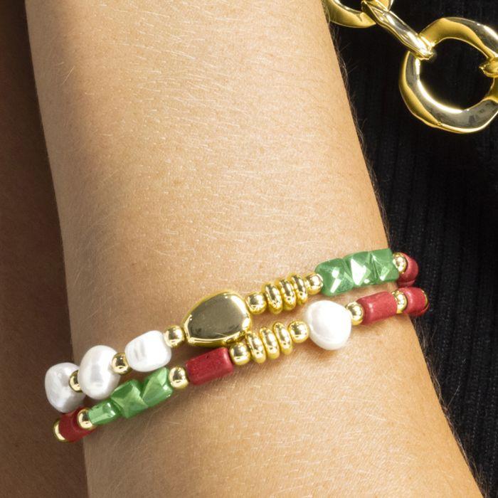 Bracelet - Luxenter - Kany - finition or jaune 18k - Perle blanche - Élastique 14,5 mm