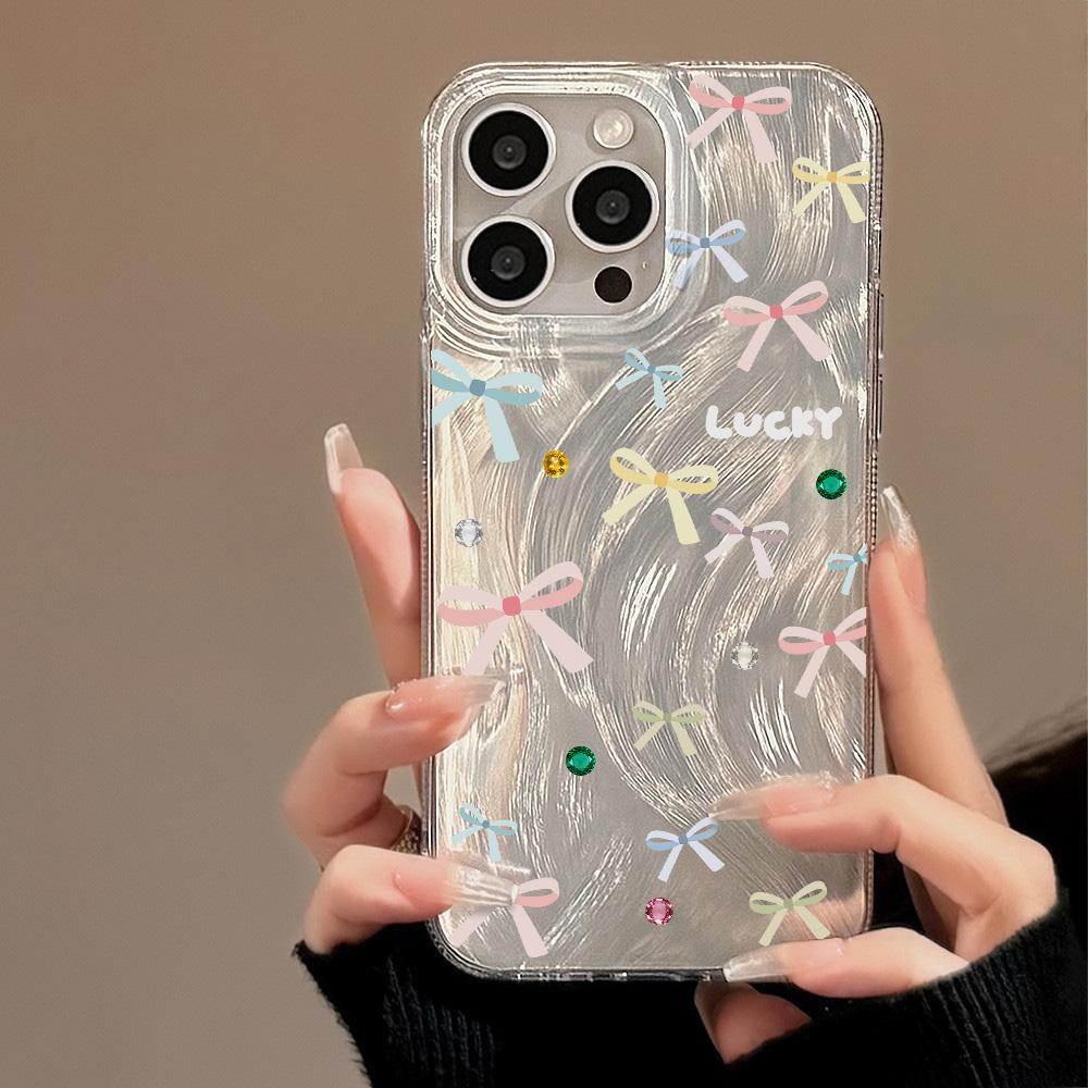 Luxury Laser Silver Bow Phone Case For iPhone 16 Pro Case iPhone 11 13 12 14 15 Pro Max Plus Bowknot Soft Shockproof Cover Funda