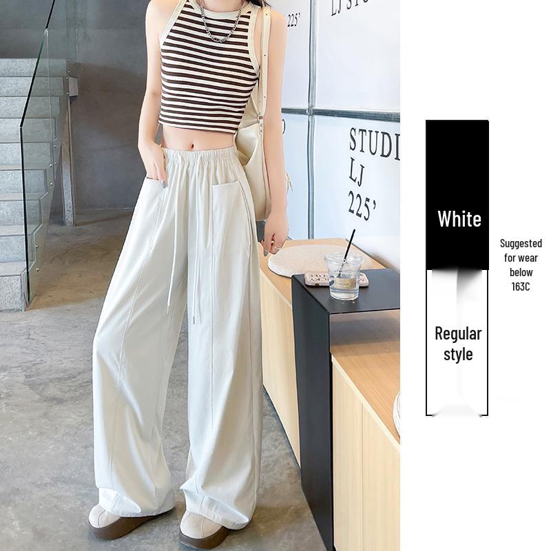 Women's Lazy Style Wide-Leg Floor-Length Pants: Spring/Summer 2026 Collection, Loose Slimming Drape, Casual Straight Fit.