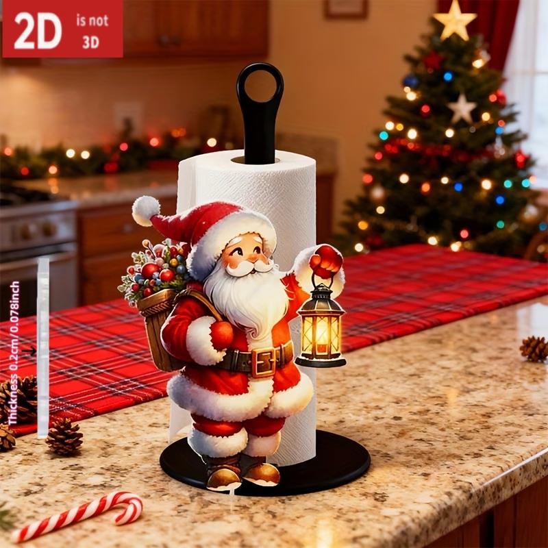 2D Flat Santa Claus Christmas Paper Towel Holder Kitchen Countertop Roll Stand Decorative Storage Rack