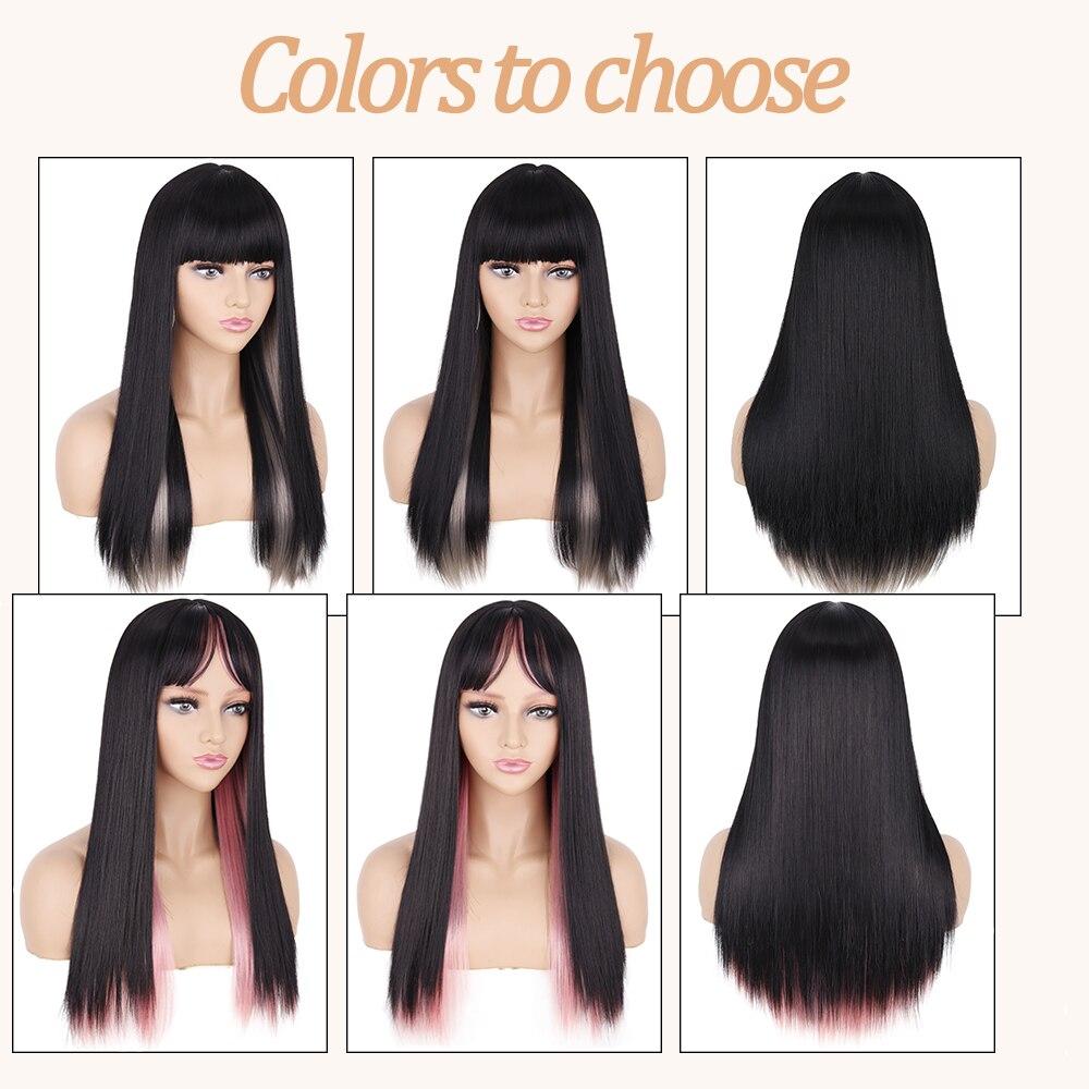 MERISIHAIR Synthetic Long Straight Black Wigs For Women With Bangs Lolita Cosplay Daily Party Heat Resistant Fibre Wig
