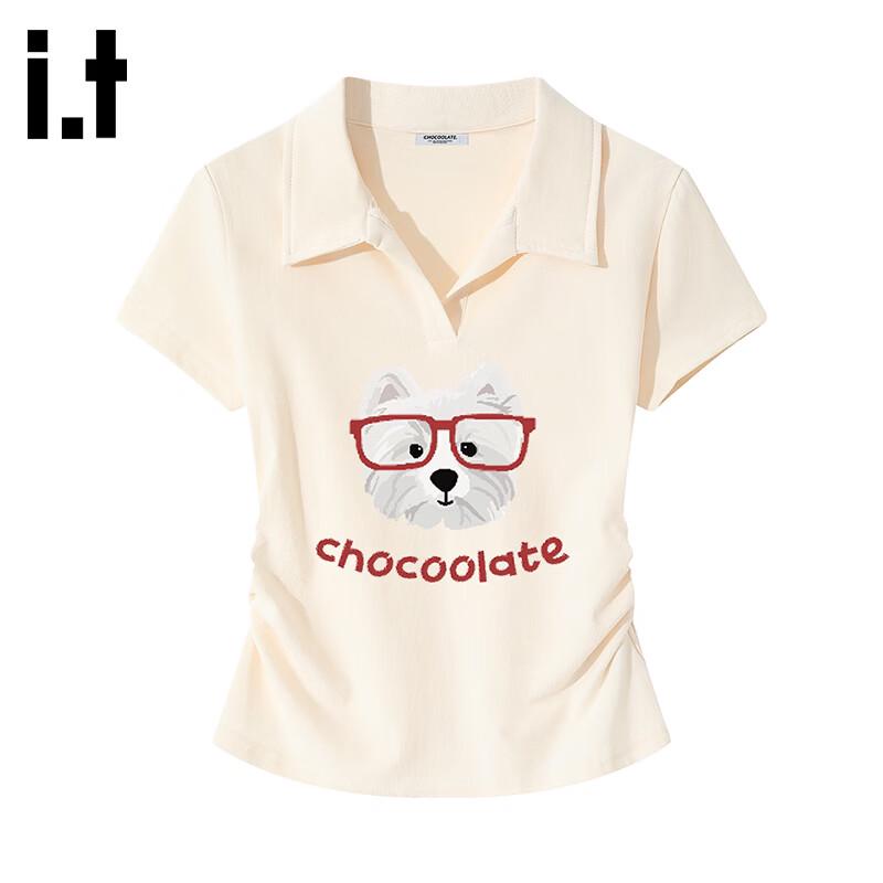 :CHOCOOLATEit Women's Polo Collar Slim Fit Printed Short Sleeve T-Shirt