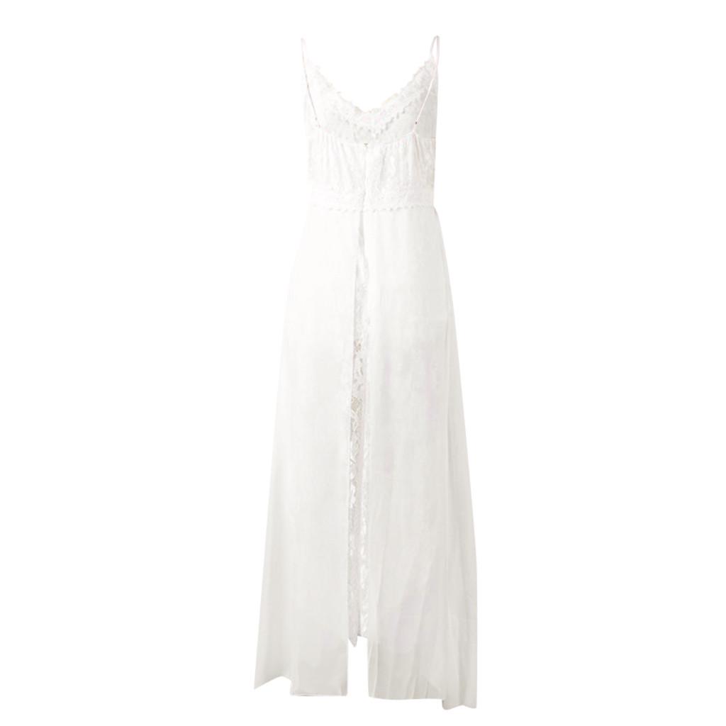 Women's Summer Sling V-neck Sexy Lace Splitting Irregular Long Dress