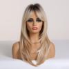 Dlouhá vrstvená blond ombre paruka po ramena s ofinou tepelně odolná syntetická paruka pro ženy pro každodenní použití
