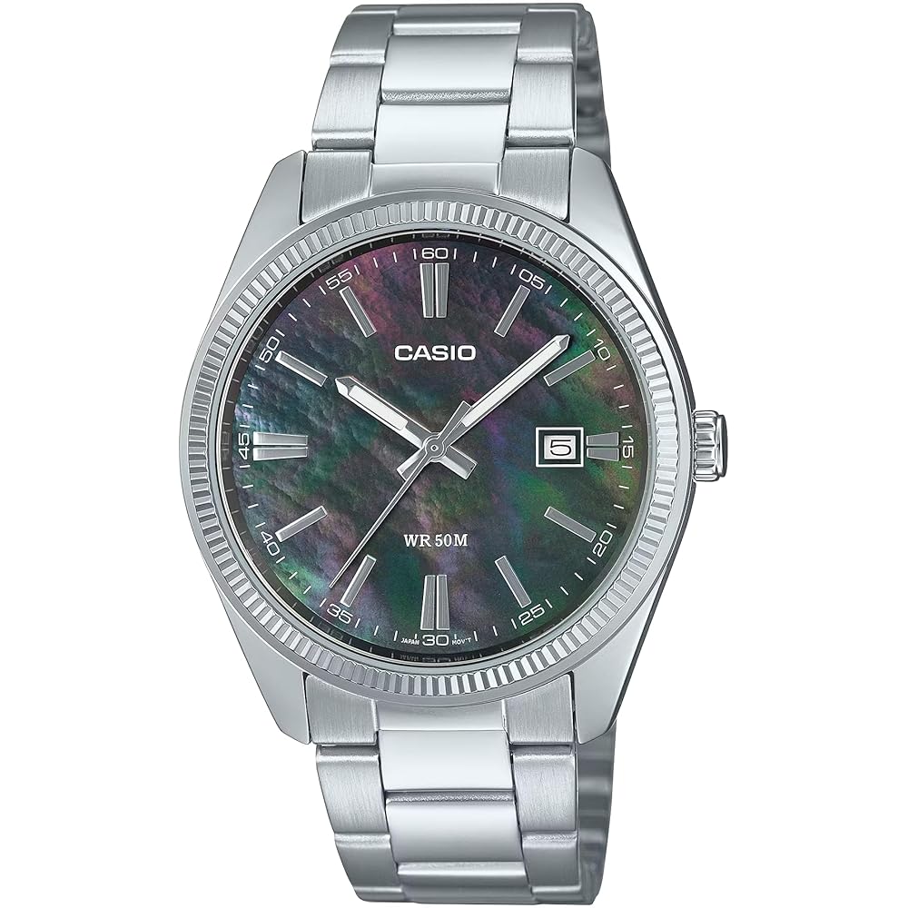 

Casio MTP-1302DS-1A Men s Analog Watch Black Pearl Date Calendar Stainless Steel Bracelet