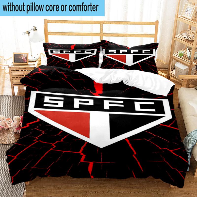 3pcs Paulo Fc Emblem Printed Bedding Set Duvet Cover Closure Includes 1 Duvet Cover & 2 Pillowcases Bedding Sets Home Decor Gifts