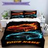 3PC Custom Name Cars Bedding Set Duvet Cover Closure Includes 1 Duvet Cover & 2 Pillowcases for Bedroom